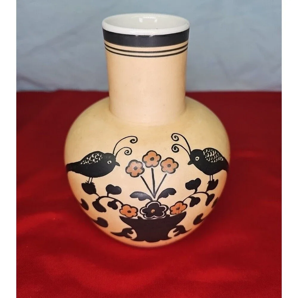 Japan Vase Asian Gourd Vessel Black 6'' Vintage Art Nouveau RARE Find